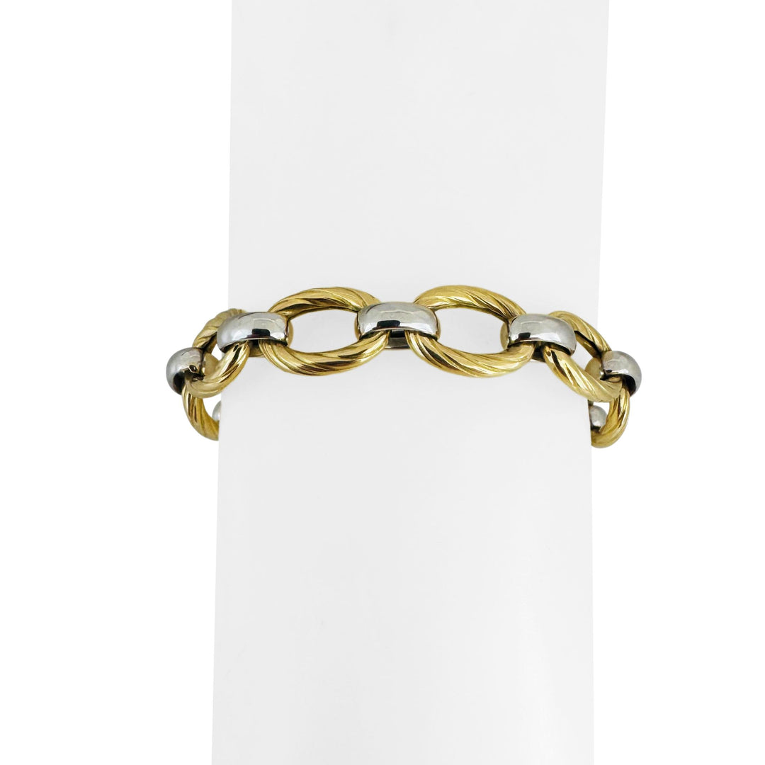 18k Yellow and White Gold 16.7g Two Tone Ladies Fancy Link Bracelet Italy 7"