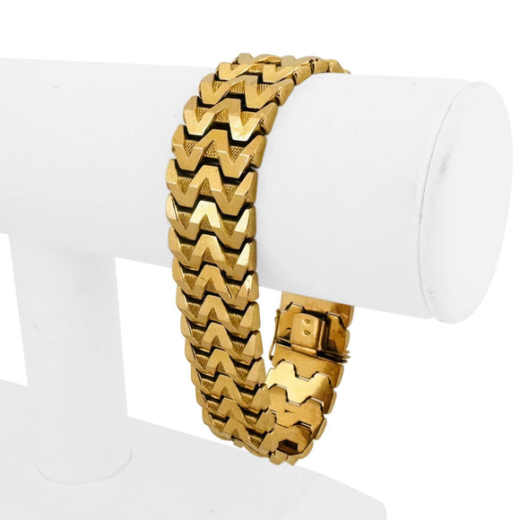 18k Yellow Gold 37.2g Vintage Ladies 17mm Fancy Link Bracelet Italy 7.75