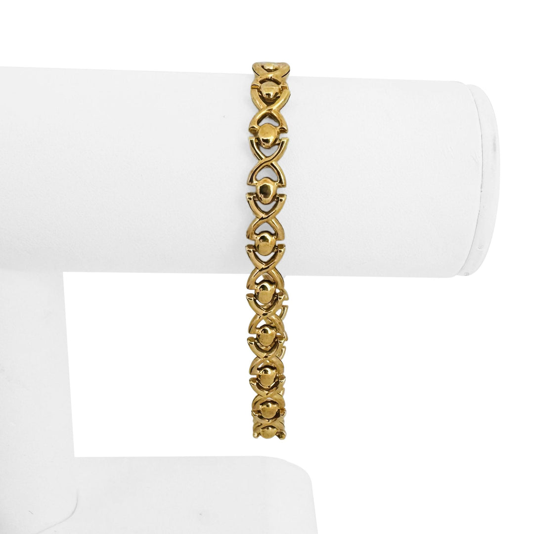 18k Yellow Gold 10.6g Ladies Polished 7.5mm Fancy Link Bracelet Italy 8"