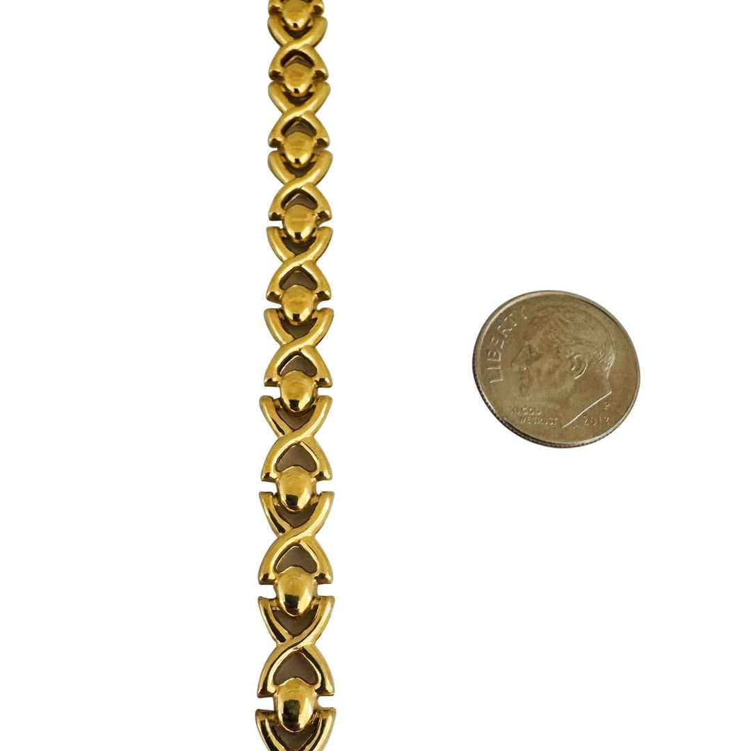 18k Yellow Gold 10.6g Ladies Polished 7.5mm Fancy Link Bracelet Italy 8"