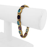 14k Yellow Gold 22.4g Solid Amethyst and Topaz Link Bracelet 7.25"