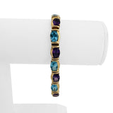 14k Yellow Gold 22.4g Solid Amethyst and Topaz Link Bracelet 7.25"