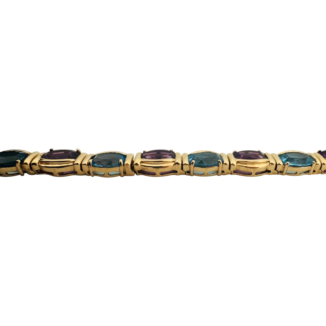 14k Yellow Gold 22.4g Solid Amethyst and Topaz Link Bracelet 7.25"
