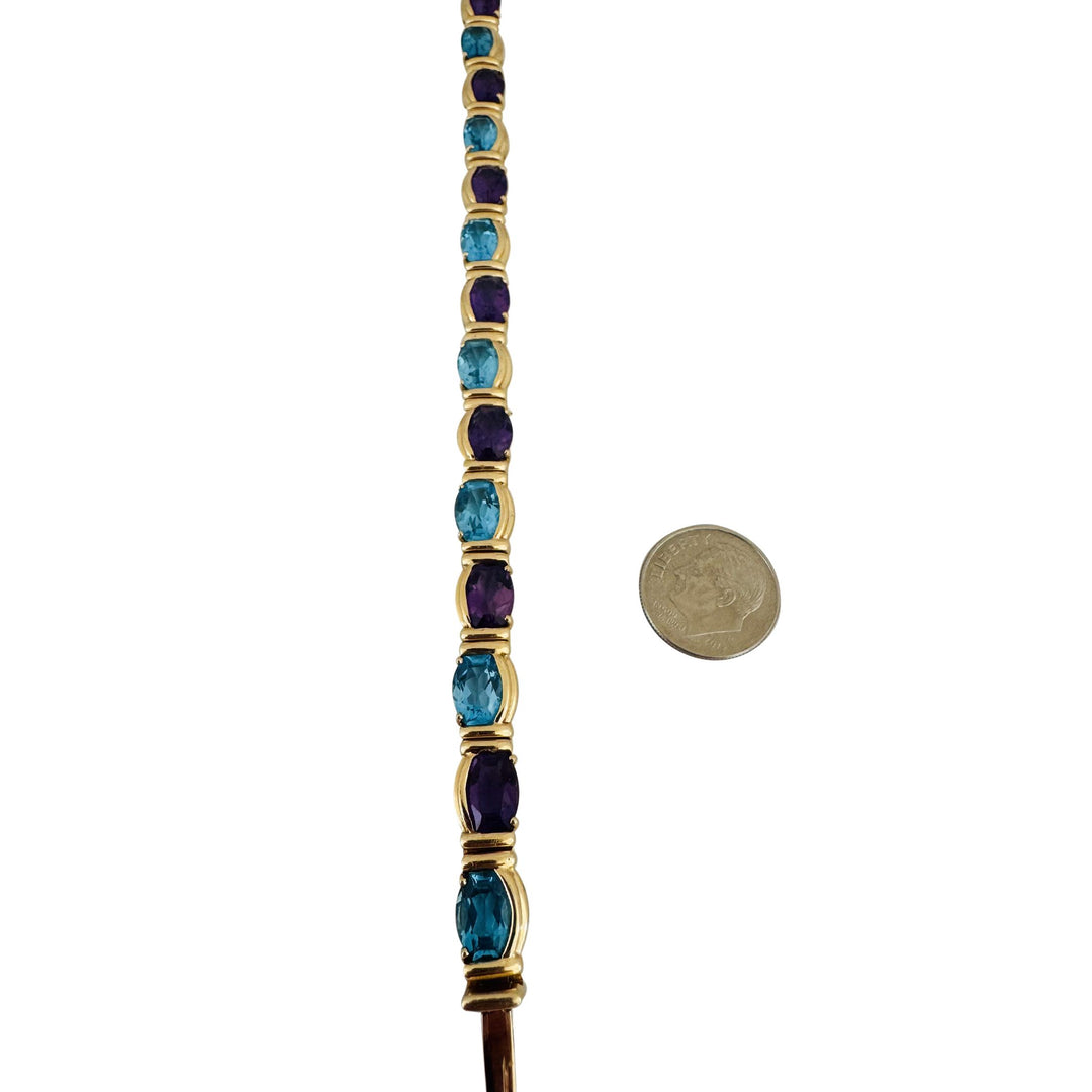 14k Yellow Gold 22.4g Solid Amethyst and Topaz Link Bracelet 7.25"