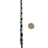 14k Yellow Gold 22.4g Solid Amethyst and Topaz Link Bracelet 7.25"