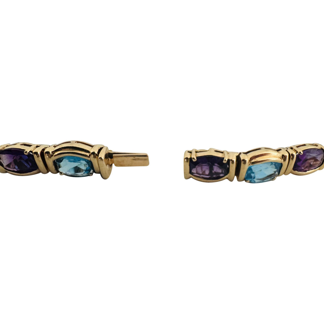 14k Yellow Gold 22.4g Solid Amethyst and Topaz Link Bracelet 7.25"