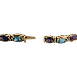 14k Yellow Gold 22.4g Solid Amethyst and Topaz Link Bracelet 7.25"