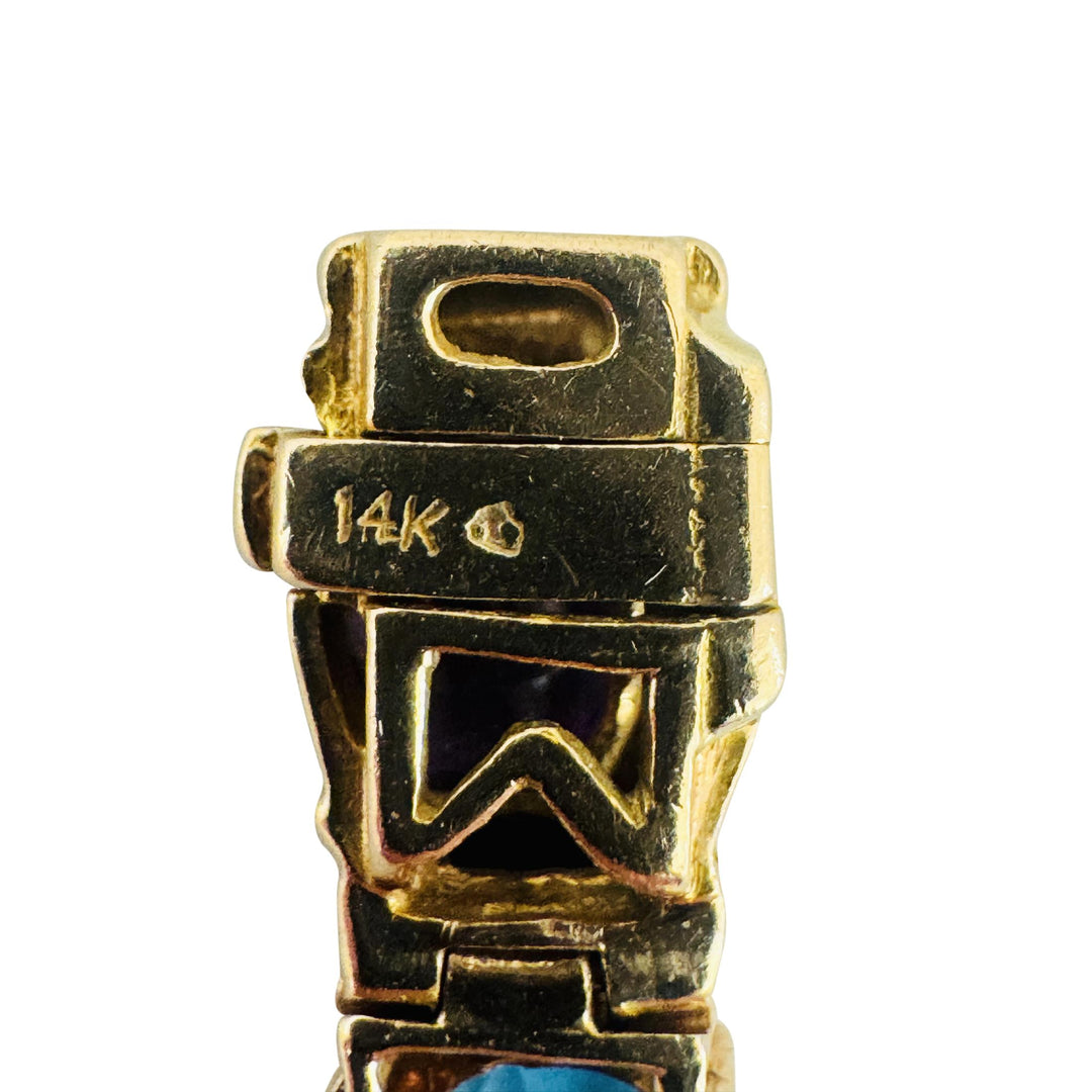 14k Yellow Gold 22.4g Solid Amethyst and Topaz Link Bracelet 7.25"