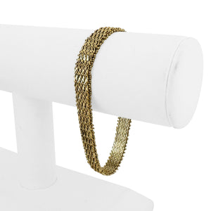 14k Yellow Gold 22g Solid 9mm Beaded Mesh Wheat Link Bracelet Mexico 7.5"