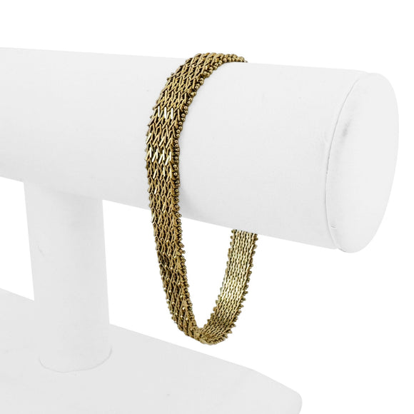 14k Yellow Gold 22g Solid 9mm Beaded Mesh Wheat Link Bracelet Mexico 7.5