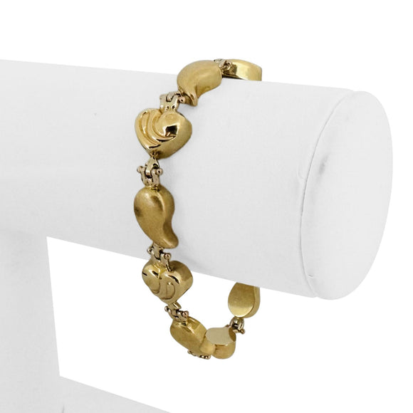 14k Yellow Gold 11.9g Ladies Fancy Heart and Tear Drop Bracelet 6.5