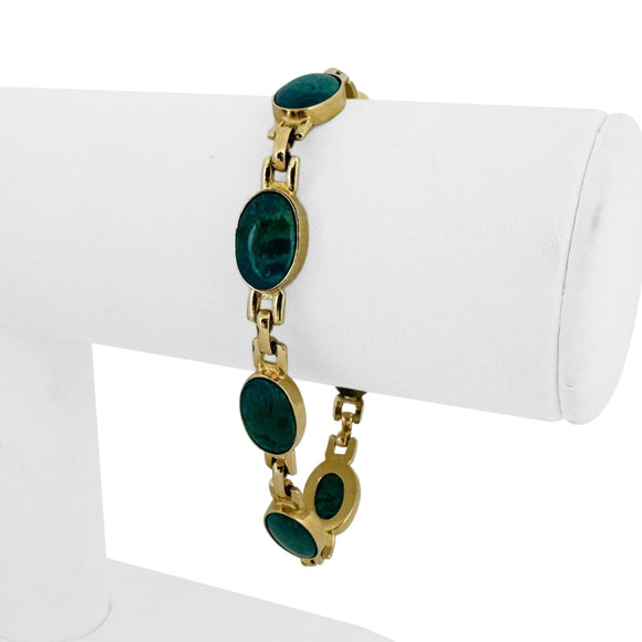14k Yellow Gold and Chrysocolla 15.8g Ladies Link Bracelet 7
