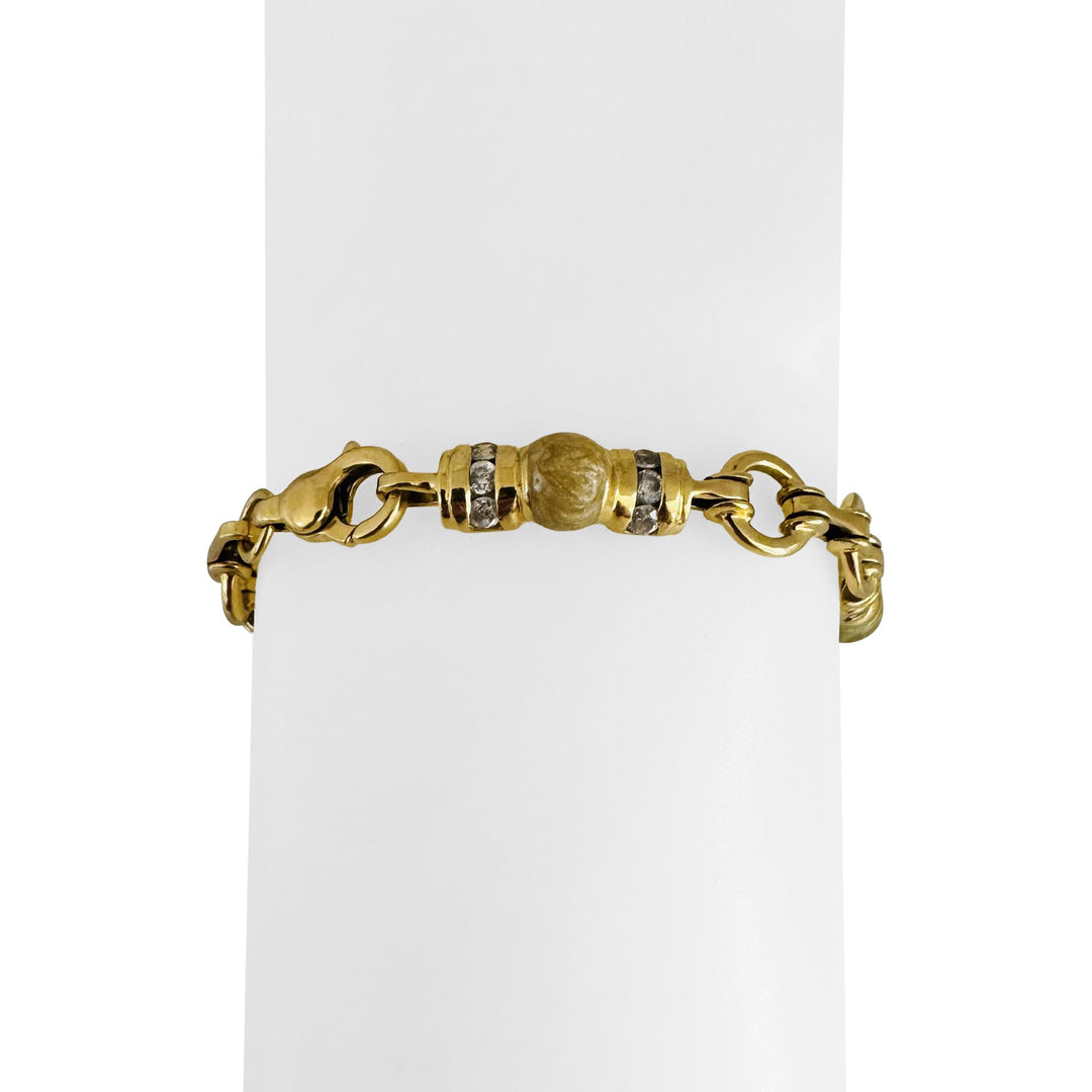 18k Yellow Gold Hardstone and 0.75cttw Diamond Fancy Link Bracelet 7"