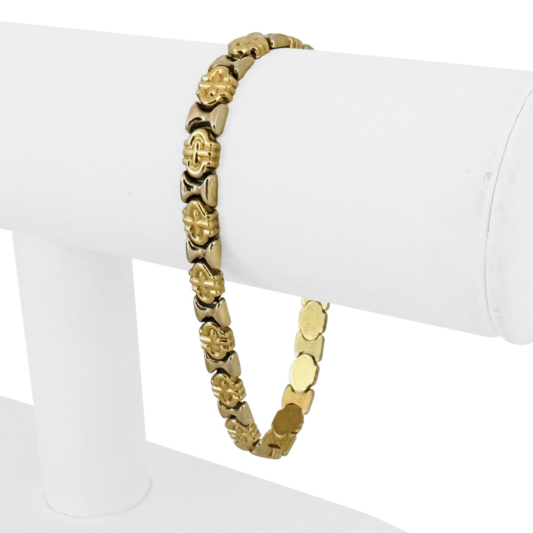 18k Yellow and White Gold 12.3g Vintage 6mm Fancy Link Bracelet Italy 7.5"