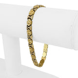 18k Yellow and White Gold 12.3g Vintage 6mm Fancy Link Bracelet Italy 7.5"
