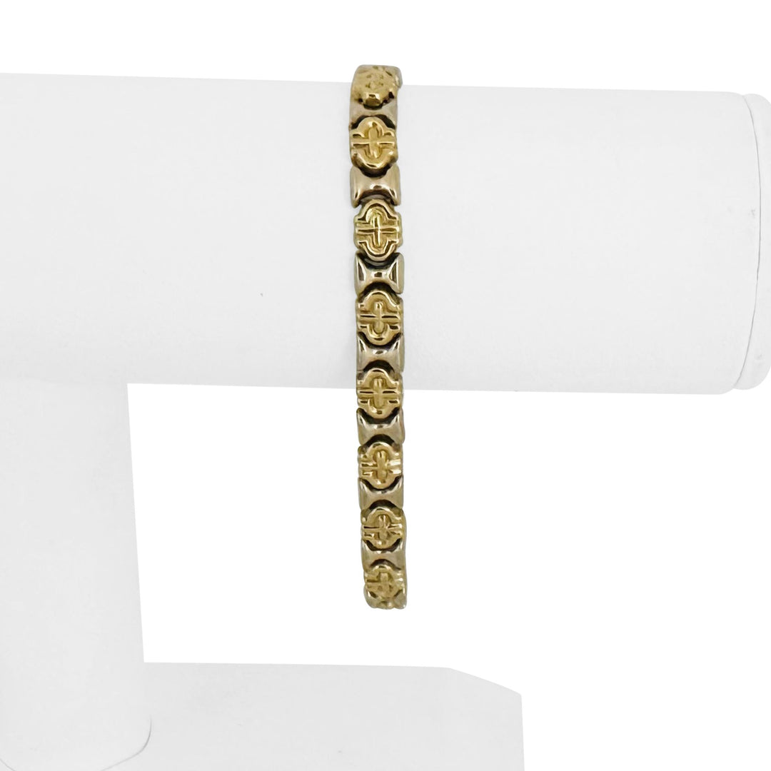 18k Yellow and White Gold 12.3g Vintage 6mm Fancy Link Bracelet Italy 7.5"