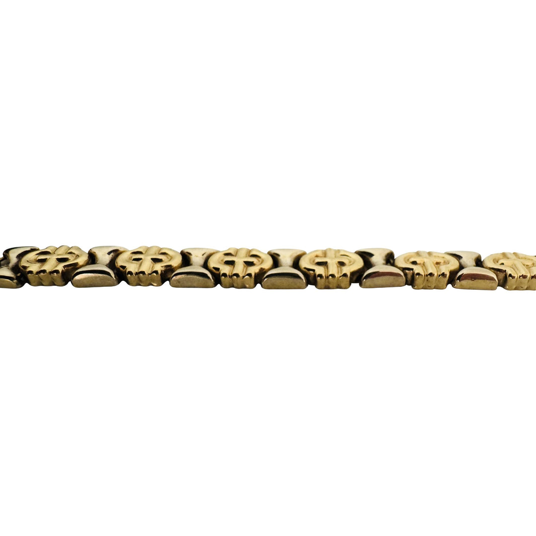 18k Yellow and White Gold 12.3g Vintage 6mm Fancy Link Bracelet Italy 7.5"