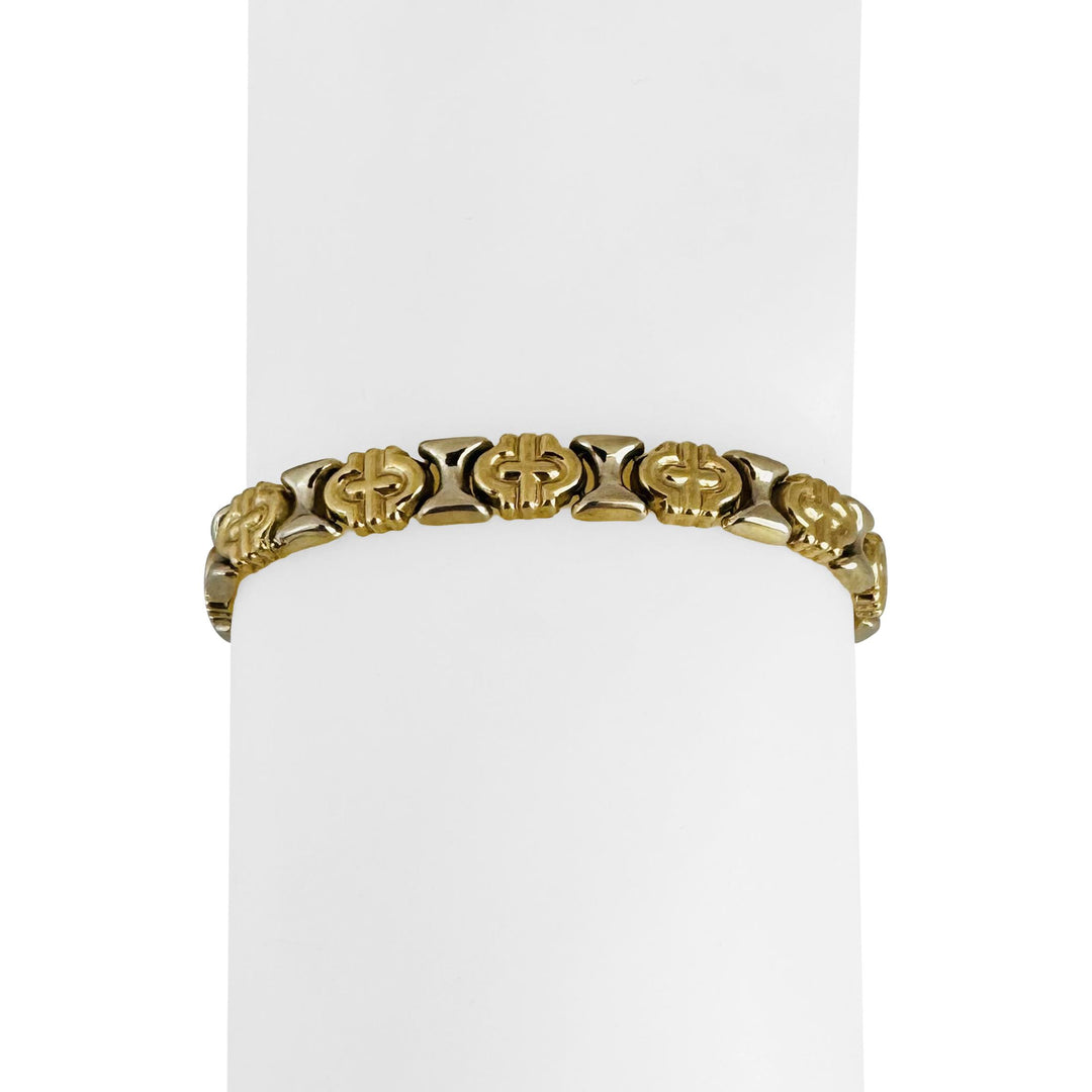 18k Yellow and White Gold 12.3g Vintage 6mm Fancy Link Bracelet Italy 7.5"