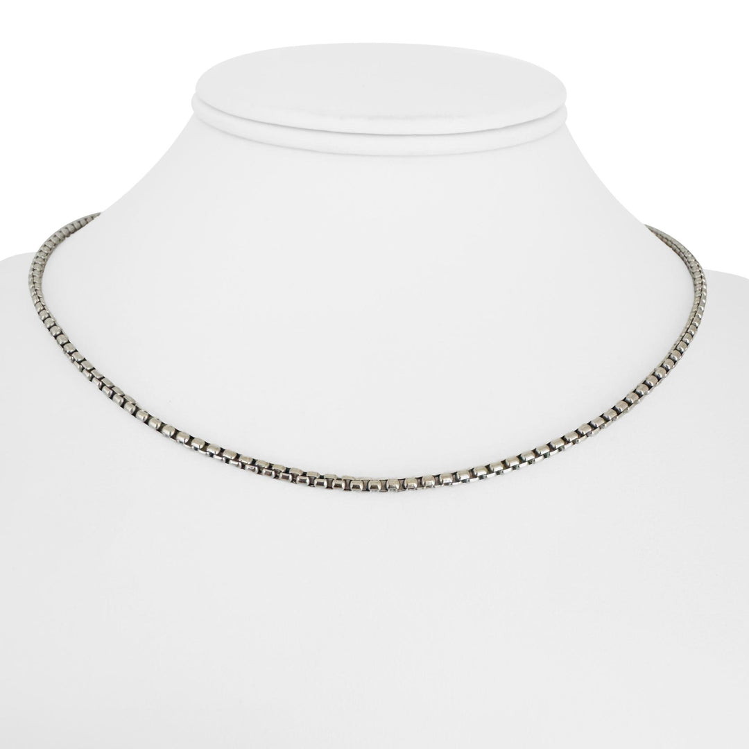 18k White Gold 7g Vintage UnoAErre Rounded Box Link Chain Necklace Italy 16"