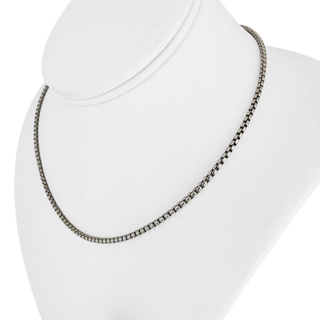 18k White Gold 7g Vintage UnoAErre Rounded Box Link Chain Necklace Italy 16"