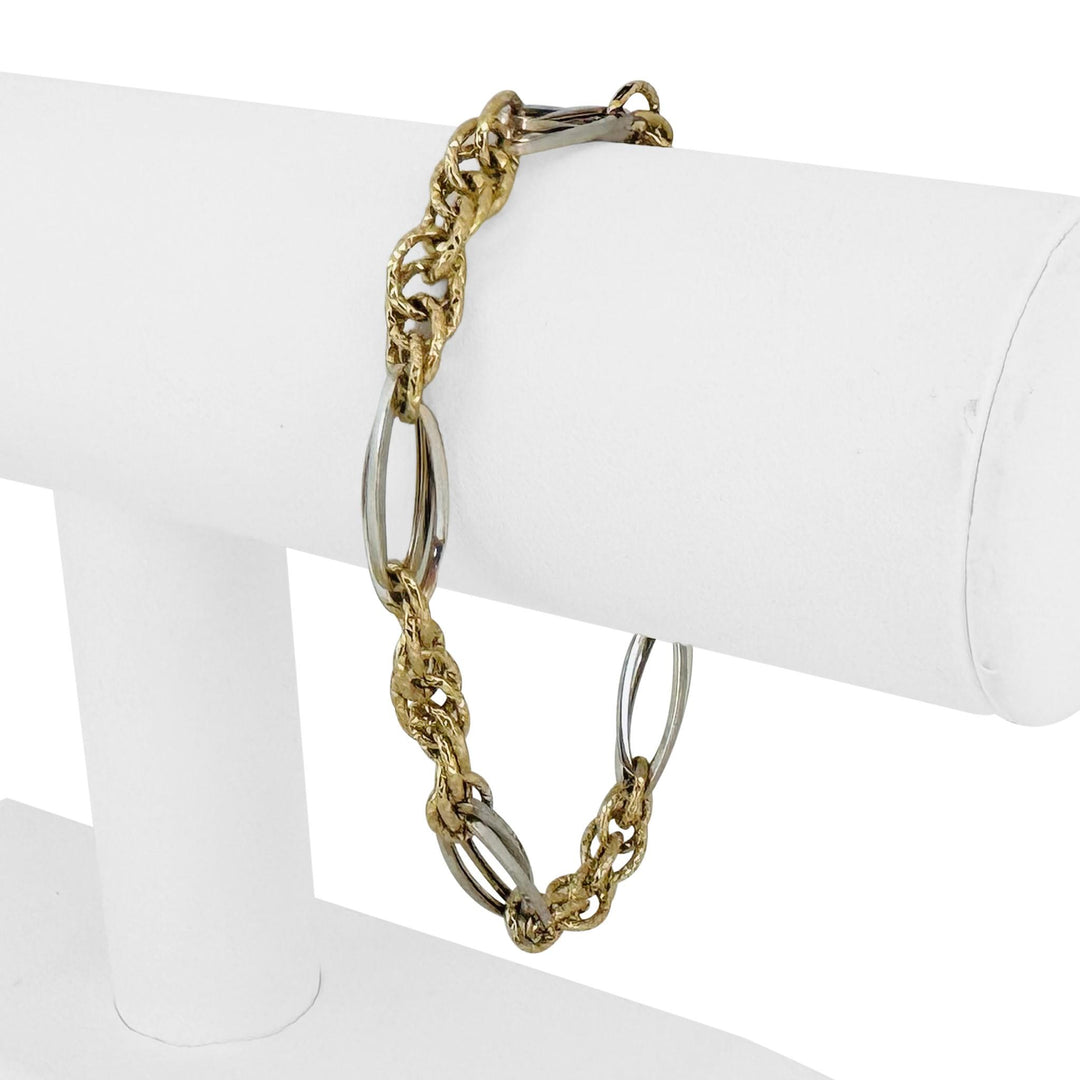 18k Yellow and White Gold 6.2g Vintage 7mm Fancy Link Bracelet Italy 7.5"