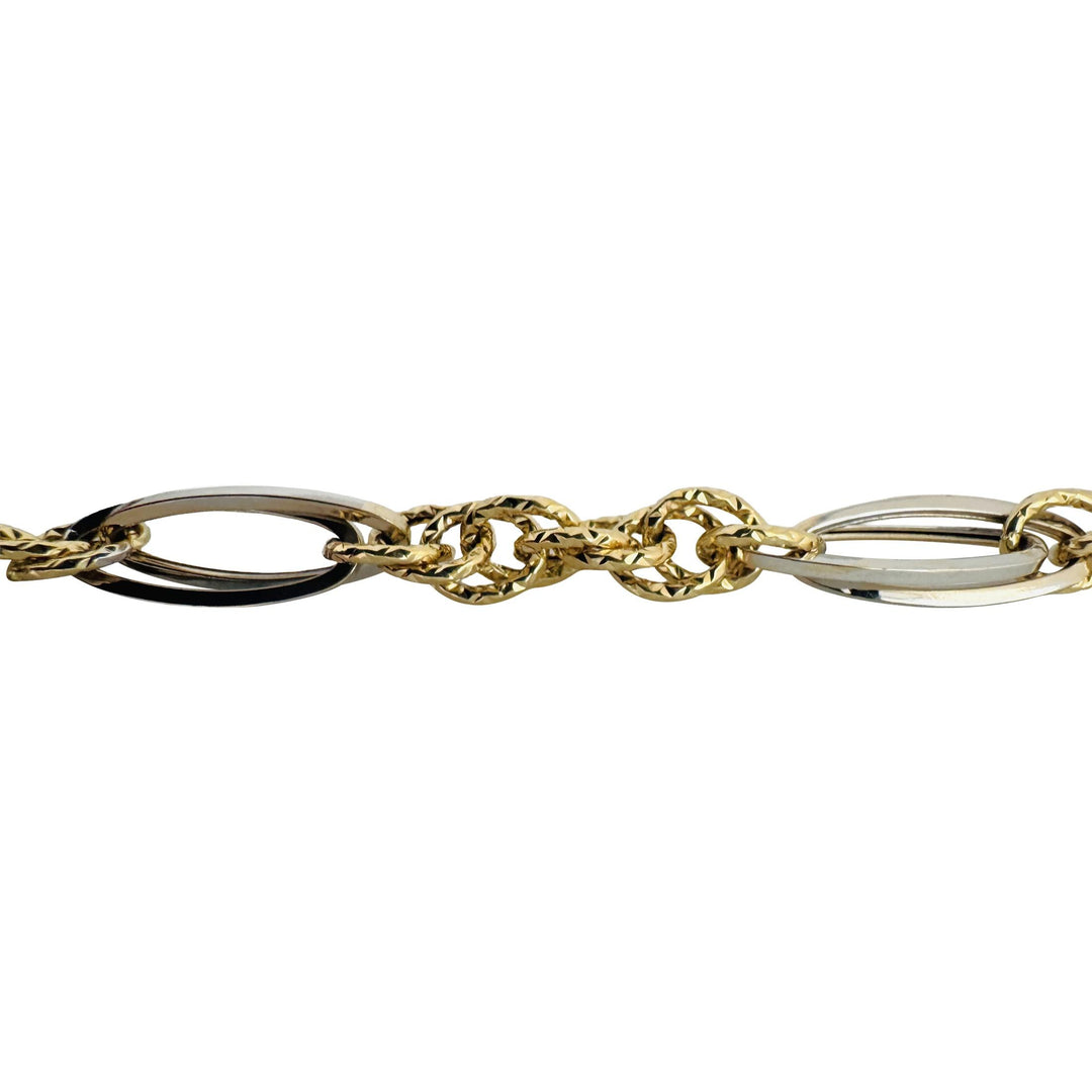 18k Yellow and White Gold 6.2g Vintage 7mm Fancy Link Bracelet Italy 7.5"