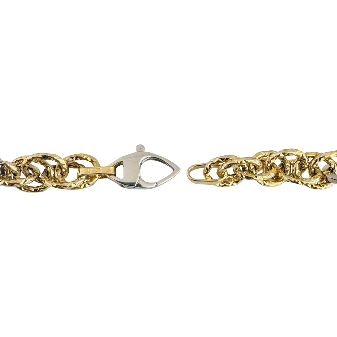 18k Yellow and White Gold 6.2g Vintage 7mm Fancy Link Bracelet Italy 7.5"