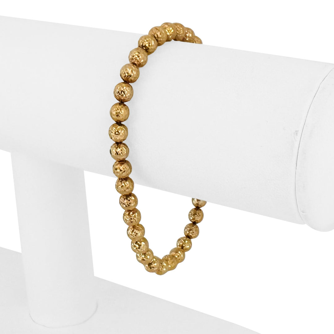 18k Yellow Gold 5.6g Ladies Vintage 5mm Diamond Cut Beaded Ball Bracelet 7"