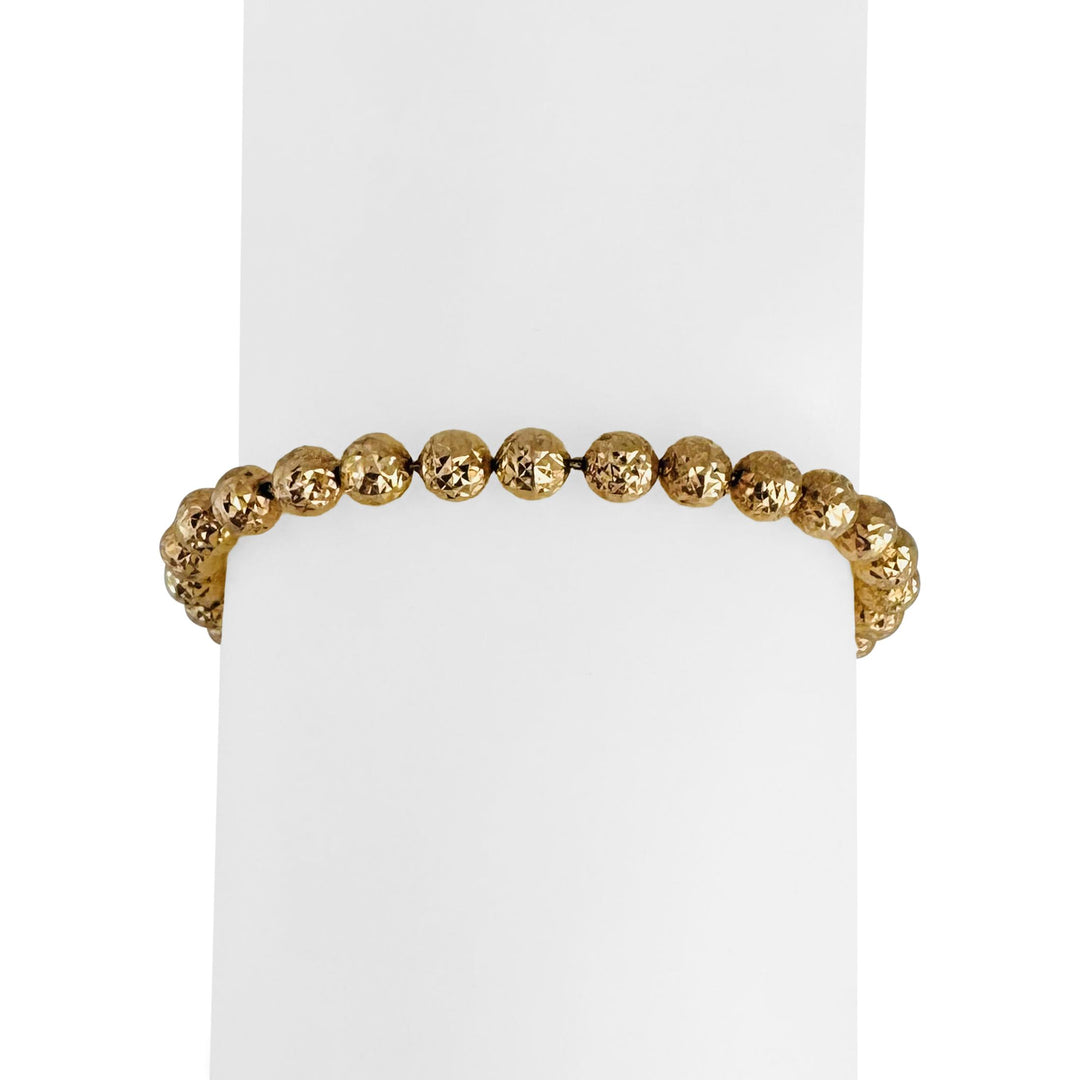 18k Yellow Gold 5.6g Ladies Vintage 5mm Diamond Cut Beaded Ball Bracelet 7"
