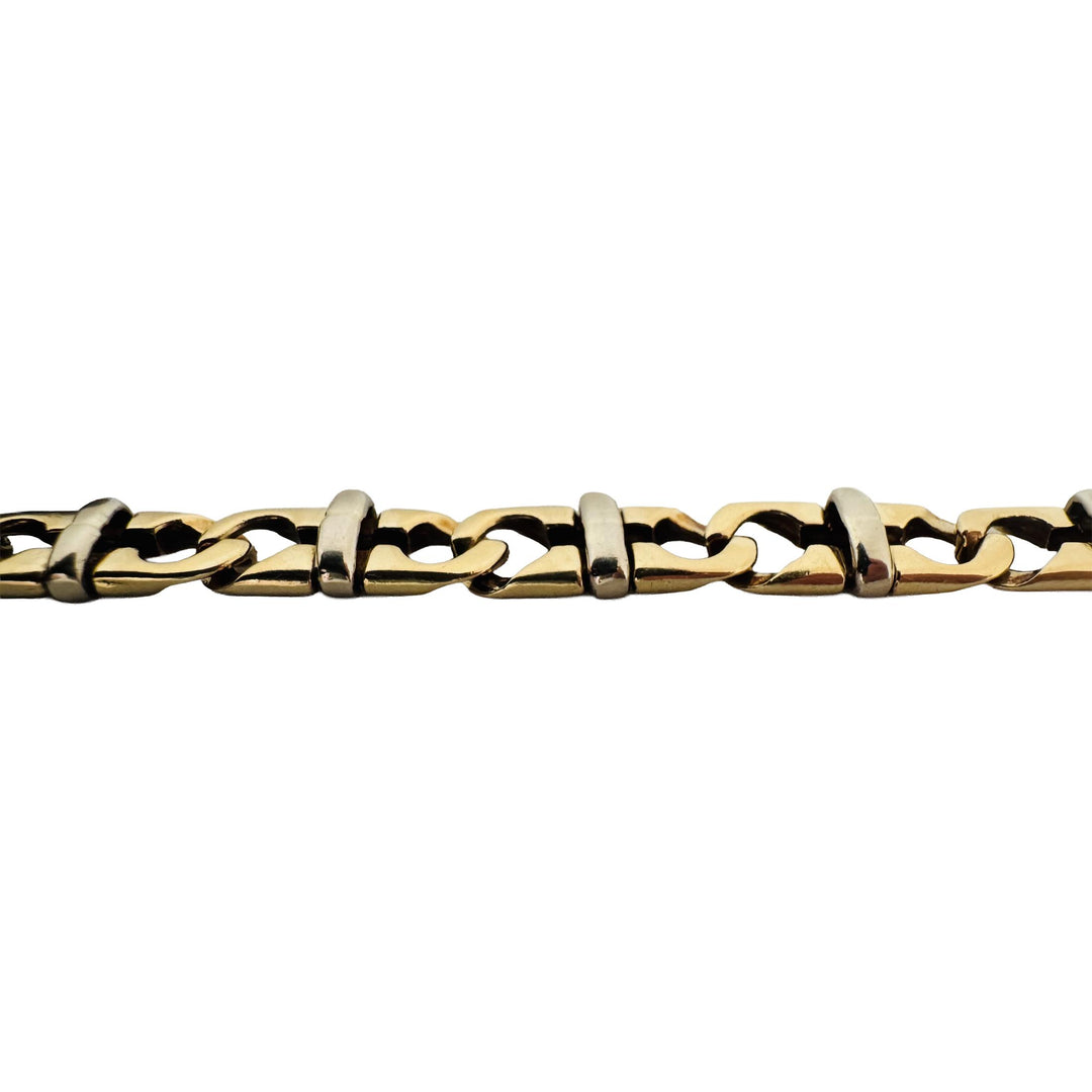 18k Yellow and White Gold 19.7g Vintage UnoAErre Fancy Link Bracelet Italy 7.5"