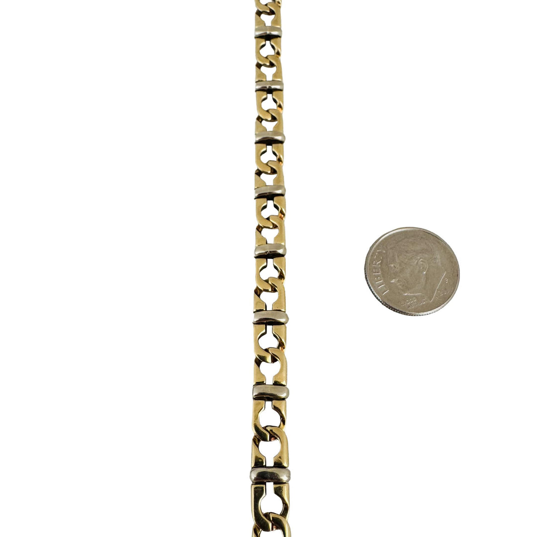 18k Yellow and White Gold 19.7g Vintage UnoAErre Fancy Link Bracelet Italy 7.5"