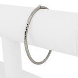 14k White Gold 5.7g Hammered Textured 3mm Fancy Bangle Bracelet Italy 7"