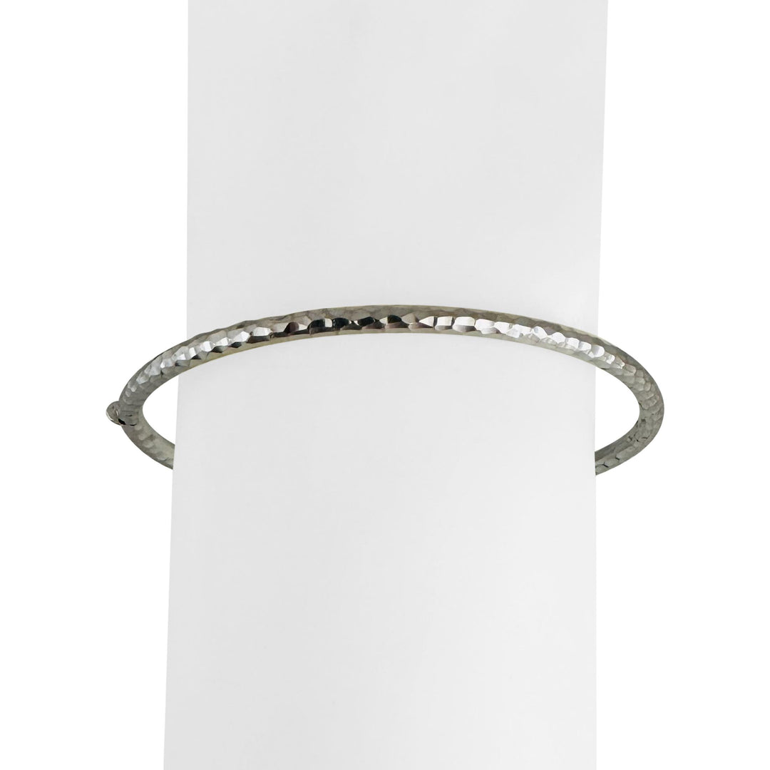 14k White Gold 5.7g Hammered Textured 3mm Fancy Bangle Bracelet Italy 7"