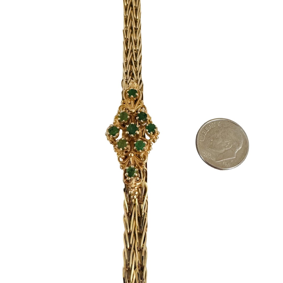 14k Yellow Gold and Emerald 21.3g Solid Chevon Link Bracelet 7"