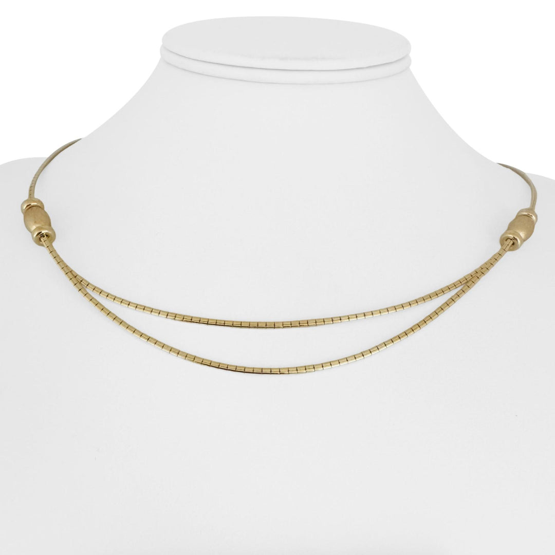 14k Yellow Gold 11.7g Solid Ladies Bead Station Omega Link Necklace Italy 18"