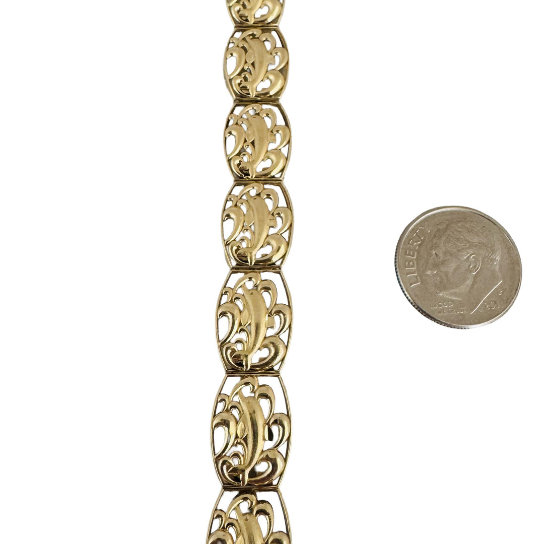 14k Yellow Gold 11g Solid Vintage 10mm Dolphin Panel Link Bracelet 7.25"