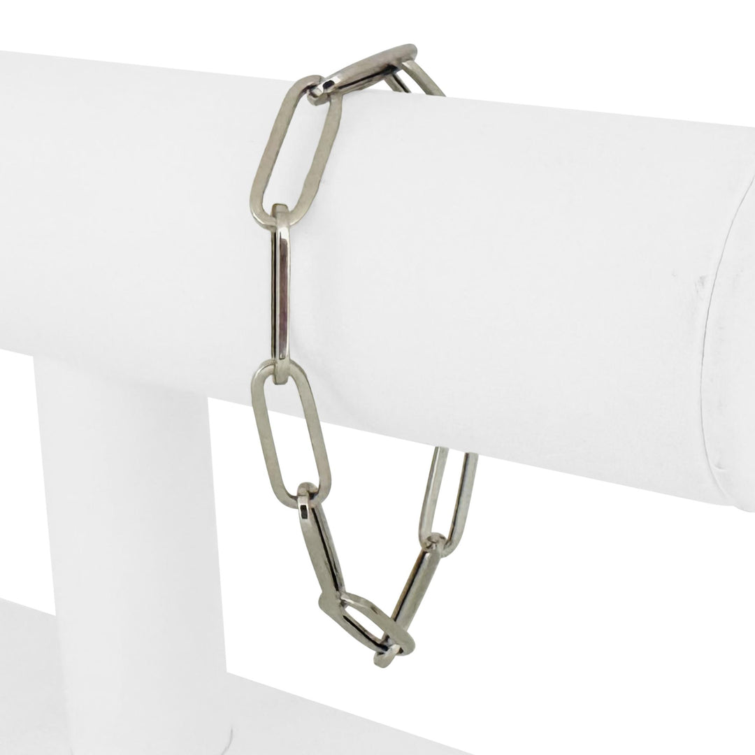 14k White Gold 5.3g Hollow Light 7mm Paperclip Link Bracelet 7.25"