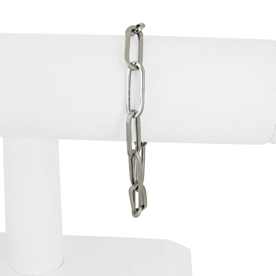 14k White Gold 5.3g Hollow Light 7mm Paperclip Link Bracelet 7.25"