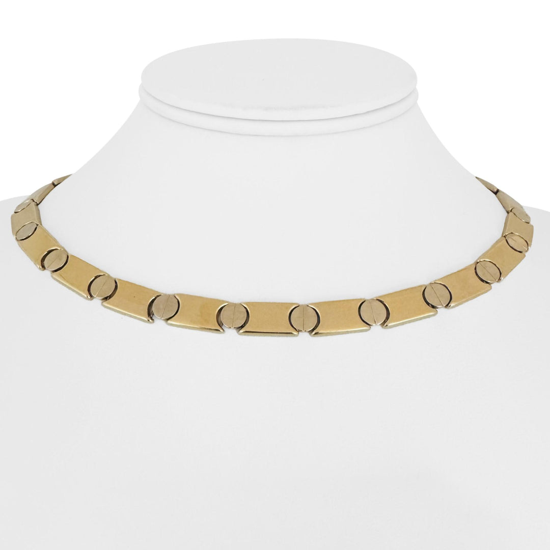 14k Yellow and White Gold 29g Ladies Screw Motif Bar Link Necklace 16.5"