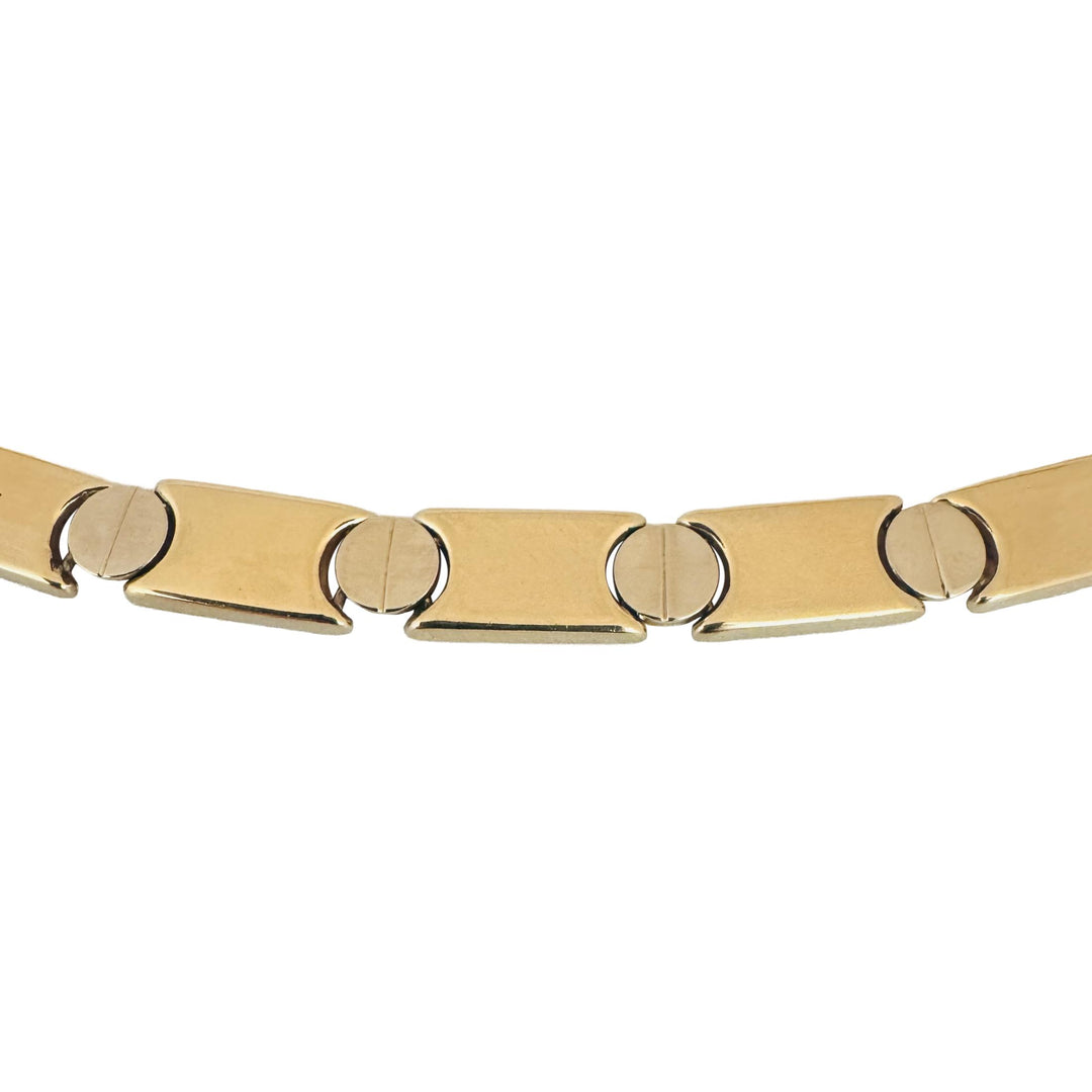 14k Yellow and White Gold 29g Ladies Screw Motif Bar Link Necklace 16.5"