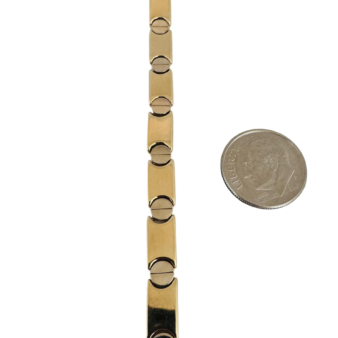 14k Yellow and White Gold 29g Ladies Screw Motif Bar Link Necklace 16.5"