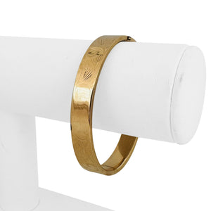 14k Yellow Gold 13.9g Ladies Flat Edge Engraved and Polished Bangle Bracelet 7"