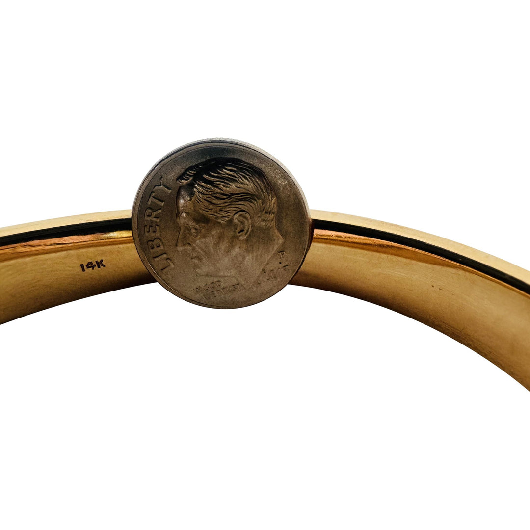 14k Yellow Gold 13.9g Ladies Flat Edge Engraved and Polished Bangle Bracelet 7"