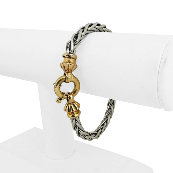14k White and Yellow Gold 11.8g Two Tone Wheat Bracelet Italy 7.5