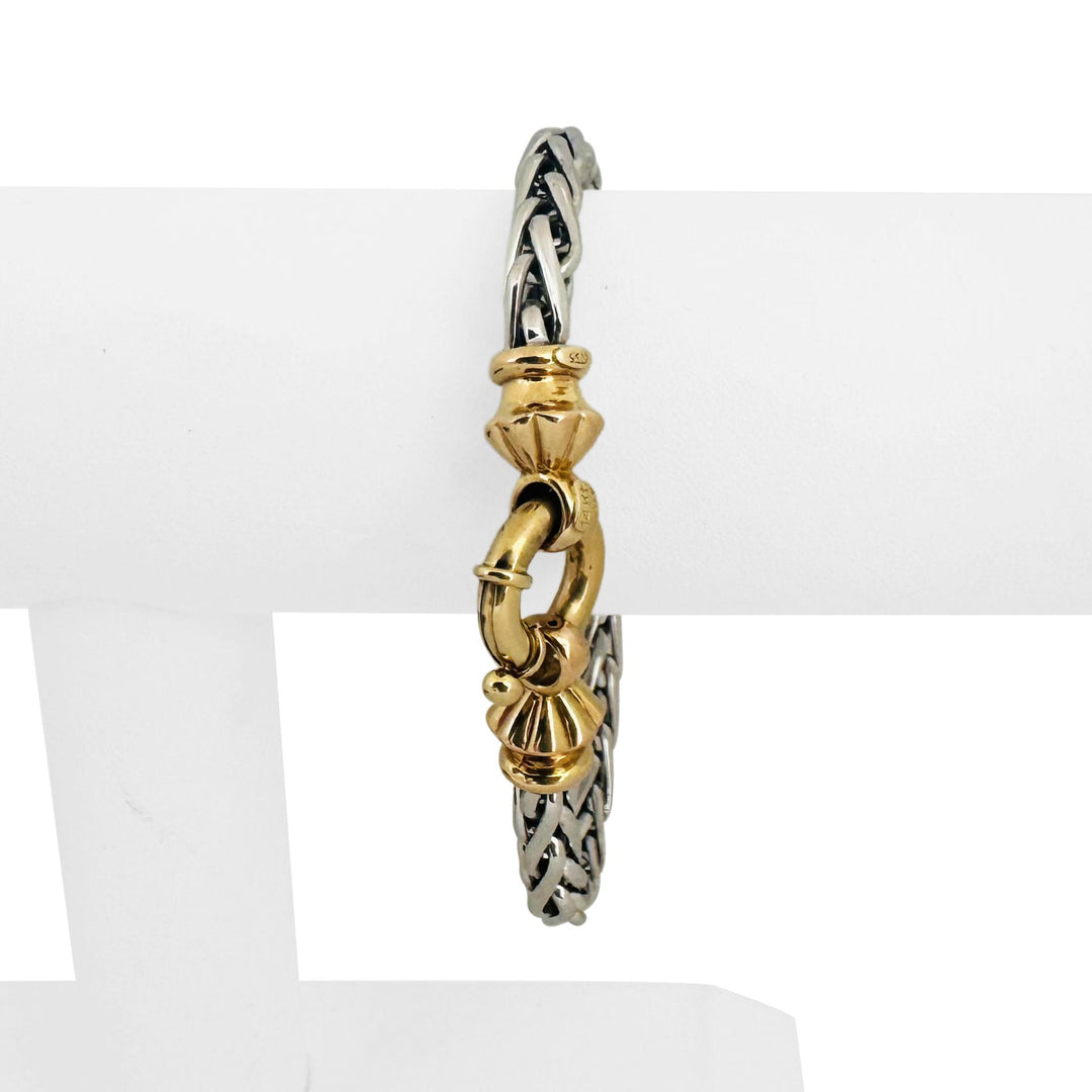 14k White and Yellow Gold 11.8g Two Tone Wheat Bracelet Italy 7.5"
