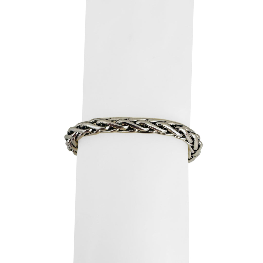14k White and Yellow Gold 11.8g Two Tone Wheat Bracelet Italy 7.5"