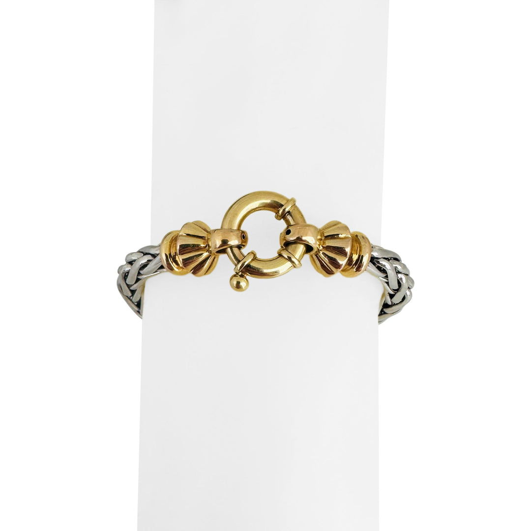 14k White and Yellow Gold 11.8g Two Tone Wheat Bracelet Italy 7.5"