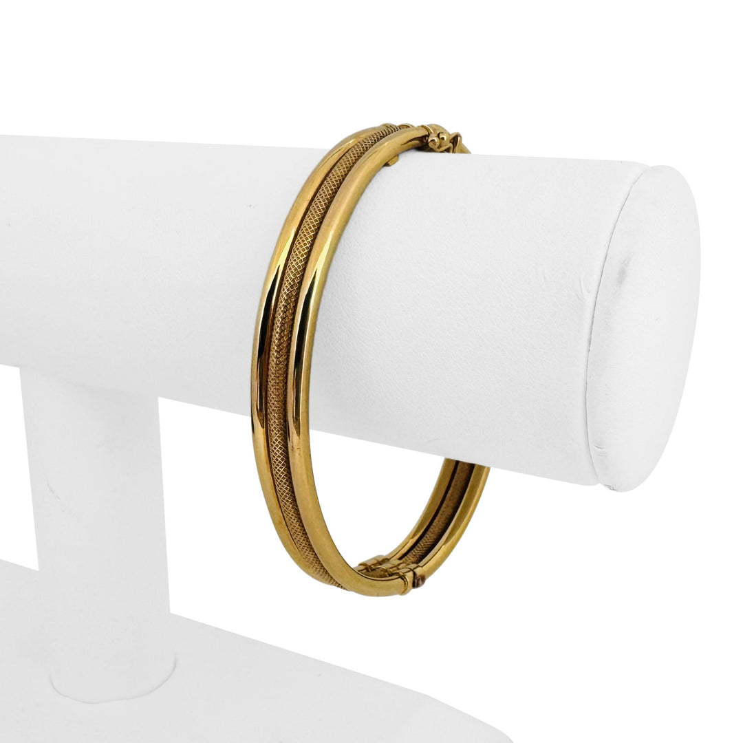 14k Yellow Gold 11.8g Polished and Textured Three Bangle Bracelet Italy 7"