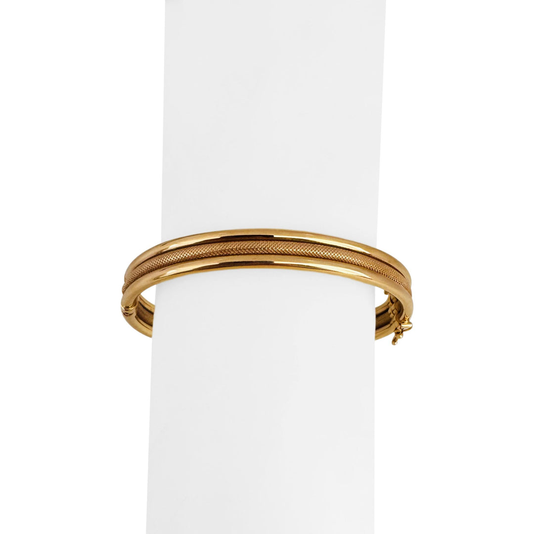 14k Yellow Gold 11.8g Polished and Textured Three Bangle Bracelet Italy 7"