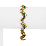 14k Yellow Gold and Opal 16.5g Solid Dolphin Link Bracelet 7"